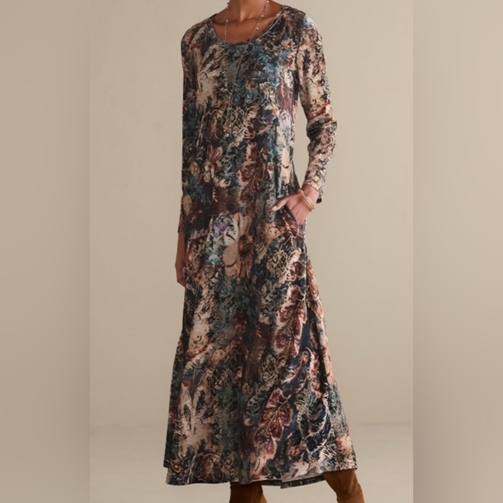 Soft Surroundings Santiago velvet Multicolor Long Sleeve Dress